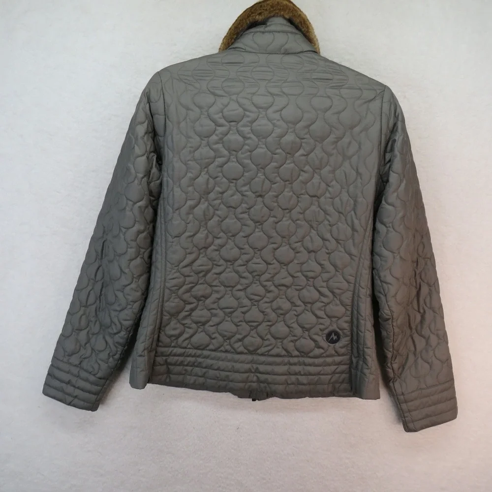 Marmot Womens Gray Quilted Faux Fur Collar Puffer Jacket A90370 Medium